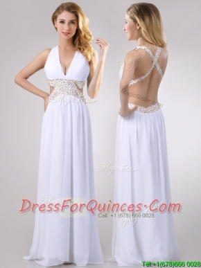 Beautiful Deep V Neckline Dama Dress with Beaded Decorated Criss Cross
