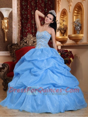Sweetheart Ball Gown Organza Blue Lace-up Best Quinceanera Dresses