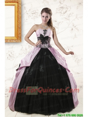 2015 Cheap Strapless Quinceanera Dresses with Appliques and Ruffles