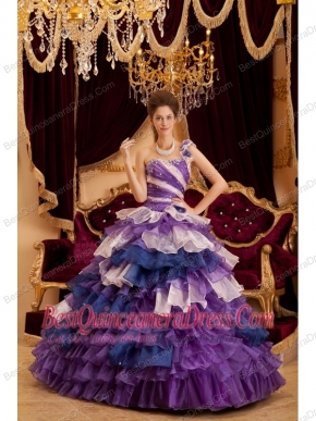 Perfect A-line / Princess One Shoulder Floor-length Ruffles Quinceanera Dress