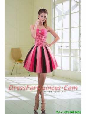 2015 Beautiful Multi Color Beaded Sweetheart Prom Dresses with Ruffles