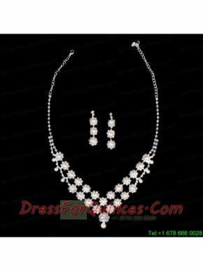 Elegant Pearl With Rhinestone Wedding Jewelry Set Including Necklace And Earrings