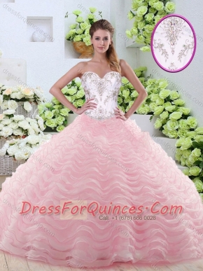 Sweet Brush Train Quinceanera Gowns with Beading and Ruffled Layers