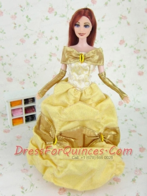 Elegant Yellow Party Clothes Fashion Dress Organza for Noble Barbie Doll