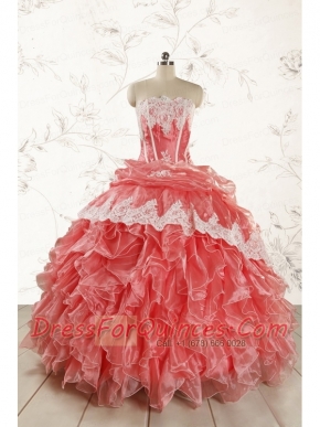 2015 Fashionable Strapless Watermelon Quinceanera Dresses