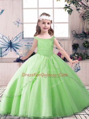 Off The Shoulder Sleeveless Lace Up Little Girl Pageant Gowns Tulle