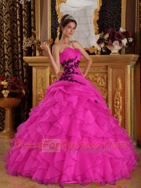 Hot Pink Ball Gown Sweetheart Pretty Quinceanera Dresses with  Organza Appliques