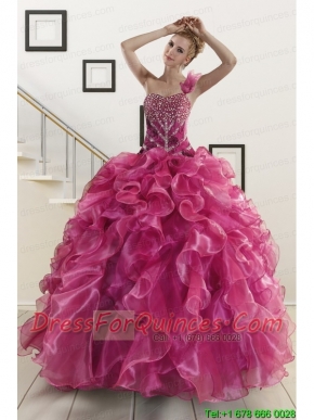 Exclusive Beading One Shoulder Sweet 16 Dresses in Fuchsia