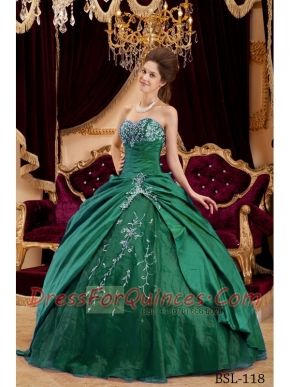 Popular Green Ball Gown Sweetheart With Appliques Discount Quinceanera Dress