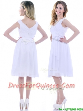 Beautiful V Neck Knee Length Chiffon Prom Dress with Bowknot