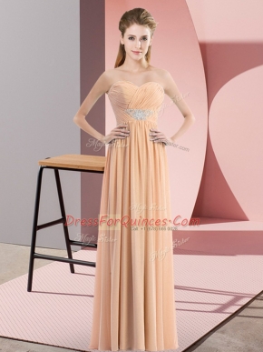 Dazzling Peach Zipper Sweetheart Beading Evening Dress Chiffon Sleeveless