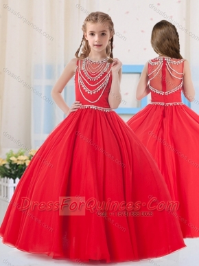 Pretty Ball Gowns Scoop Organza Red Little Girl Pageant Dress with Beading