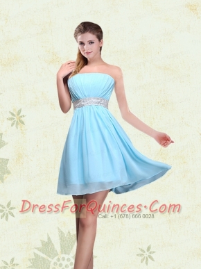 Strapless A Line Ruching Sequins Chiffon Dama Dresses