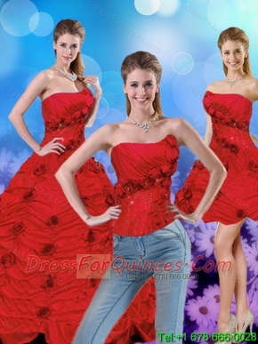 Wonderful Red Strapless Quinceanera Dresses with Beading and Hand Made Flower