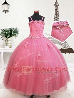 Top Selling Hot Pink Little Girls Pageant Dress Wholesale Quinceanera and Wedding Party and For with Beading and Appliques Straps Sleeveless Zipper