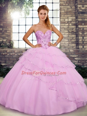 Lilac Sweet 16 Dresses Sweetheart Sleeveless Brush Train Lace Up