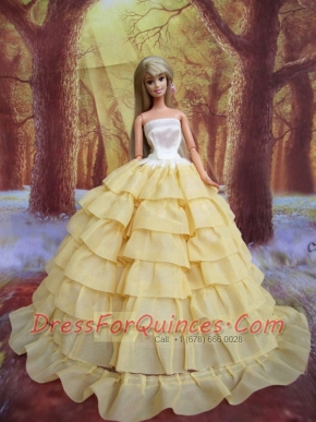 Light Yellow and Ruffled Layers for Barbie Doll Dress