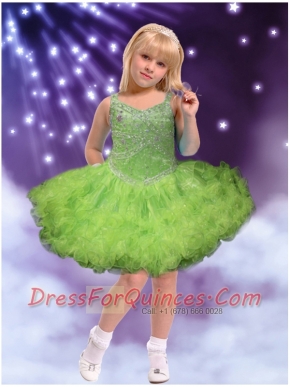 Fashionable Spring Green Straps Ball Gown Little Girl Dress with Beading and Ruffles