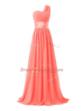 Designer Floor Length Empire Sleeveless Watermelon Red Court Dresses for Sweet 16 Lace Up