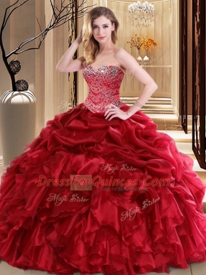 Organza Sleeveless Floor Length Vestidos de Quinceanera and Beading and Pick Ups