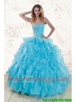 Elegant Baby Blue 2015 Prefect Sweet 16 Dresses with Beading and Ruffles