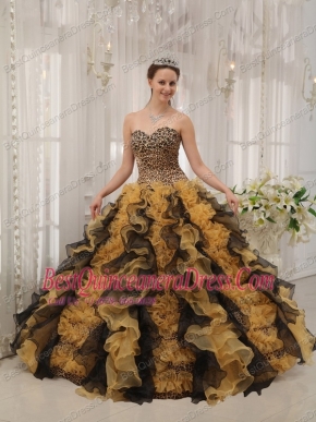 2013 Multi-colored Leopard Sweetheart Organza Beading Ball Gown Quinceanera Dress