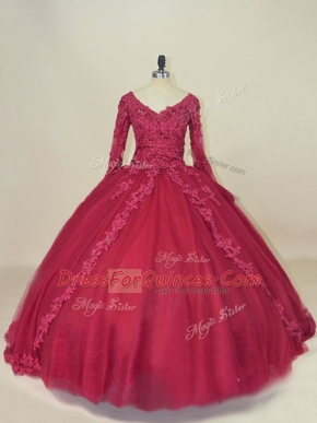 Long Sleeves Lace and Appliques Lace Up Sweet 16 Dress