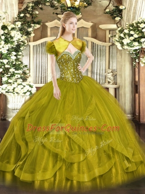 High Quality Tulle Sleeveless Floor Length Sweet 16 Quinceanera Dress and Beading and Ruffles