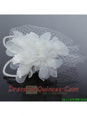 2014 Romantic Feather Pearl Tulle White Fascinators