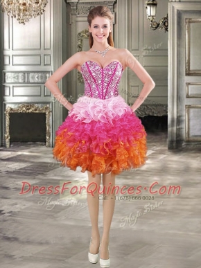 Multi-color Lace Up Sweetheart Beading and Ruffles Dress for Prom Organza Sleeveless