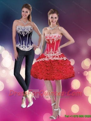 Detachable Strapless Red Dama Dress with Appliques and Ruffles