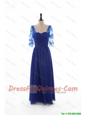 Cheap 2016 Fall Empire Sweetheart Ruching Prom Dresses with Half Sleeves in Blue
