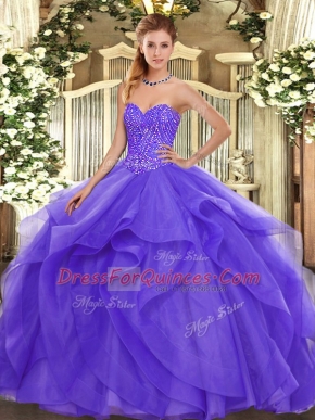 Low Price Lavender Sweetheart Lace Up Beading and Ruffles Quinceanera Gown Sleeveless