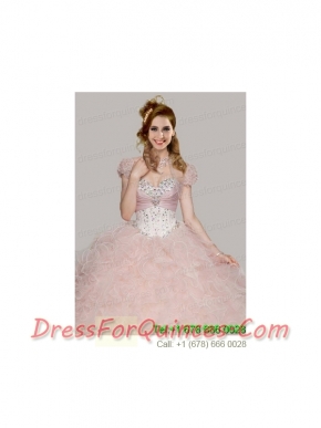 Best Baby Pink Organza Open Front Quinceanera Jacket with Ruffles and Beading