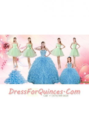 Ruffles Beading Ball Gown Quinceanera Dress and Sash Short Apple Green Dama Dresses and  Halter Top Little Girl Dress