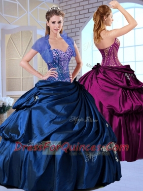 Wonderful Sweetheart Taffeta Royal Blue Quinceanera Dresses with Appliques