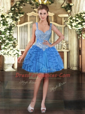 Fabulous Sleeveless Beading and Ruffles Lace Up Homecoming Dress