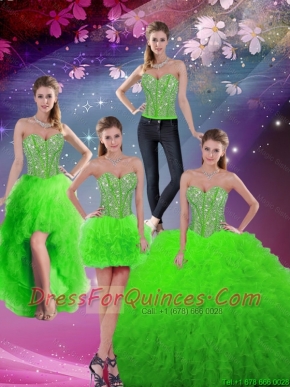 Beautiful Floor Length Beaded Detachable Quinceanera Gowns in Spring Green