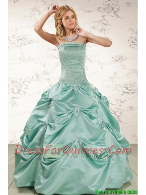 Cheap Turquoise Quinceanera Dresses with Appliques and Pick Ups