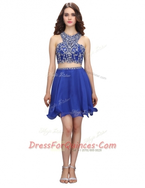 Royal Blue Prom Dress Prom and Party and For with Beading Scoop Sleeveless Criss Cross