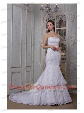 Prom Dress Fashionable Mermaid Strapless Court Train Taffeta and Lace