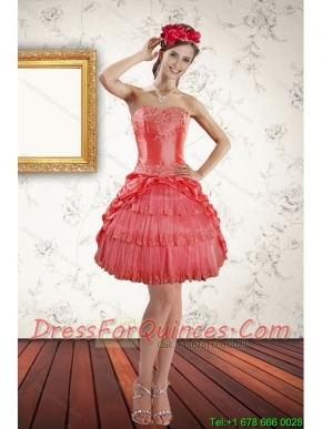 2015 Strapless Coral Red Prom Dresses with Ruffled Layers