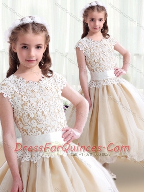 Simple Scoop Ball Gown Flower Little Girl Dress with Belt