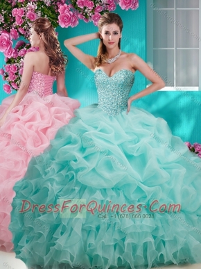 Flirting Brush Train Really Puffy Quinceanera Dress with Beading and Ruffles