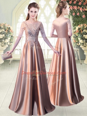 Admirable Pink Half Sleeves Sequins Floor Length Dress for Prom
