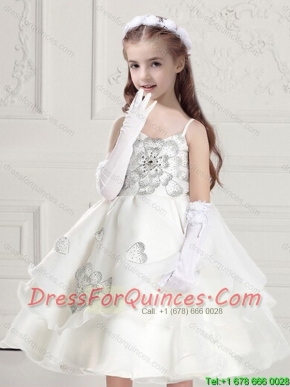 Perfect Spaghetti Straps White Flower Girl Dresses with Appliques