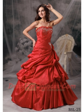 Classical A-line / Princess Strapless With Taffeta Beading And Hand Made Flower For Quinceanera Dress