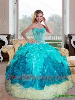 Elegant Sweetheart Multi Color 2015 Quinceanera Gown with Appliques and Ruffles