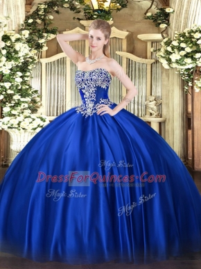 Luxurious Floor Length Royal Blue Quince Ball Gowns Strapless Sleeveless Lace Up
