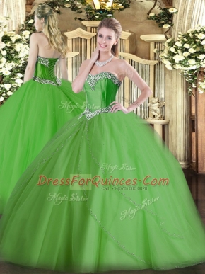 Top Selling Green Ball Gowns Beading Sweet 16 Quinceanera Dress Lace Up Tulle Sleeveless